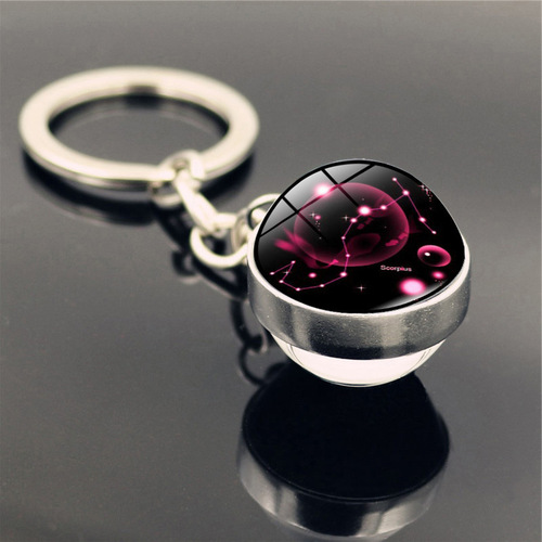 Twelve Constellations Time Gemstone Keychain Female Student Creative Birthday Gift Double-Sided Glass Ball Pendant Keychain