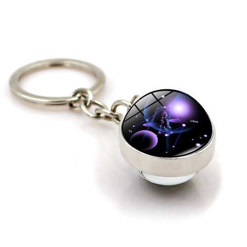 Twelve Constellations Time Gemstone Keychain Female Student Creative Birthday Gift Double-Sided Glass Ball Pendant Keychain