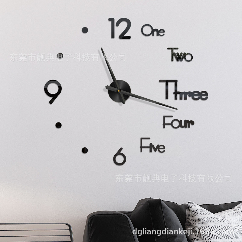 Cross-Border Amazon Supply DIY Creative Wall Clock 3D Acrylic Large Wall Clock Supply Quartz Clock Decorative Clock