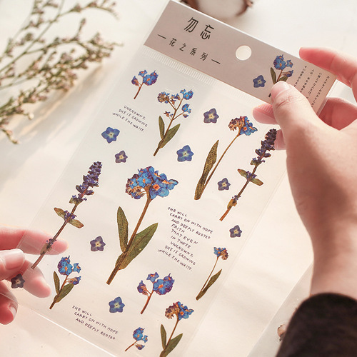 Mr. Paper PET Flat Sticker Flower Series 2 Small Fresh Handbook Decoration Ink Word Material DIY Sticker