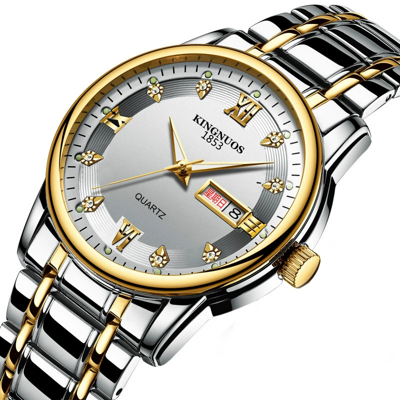 М men's Quartz часы (Kingnuos) браслет из нержавеющей стали, водостойкие, дата