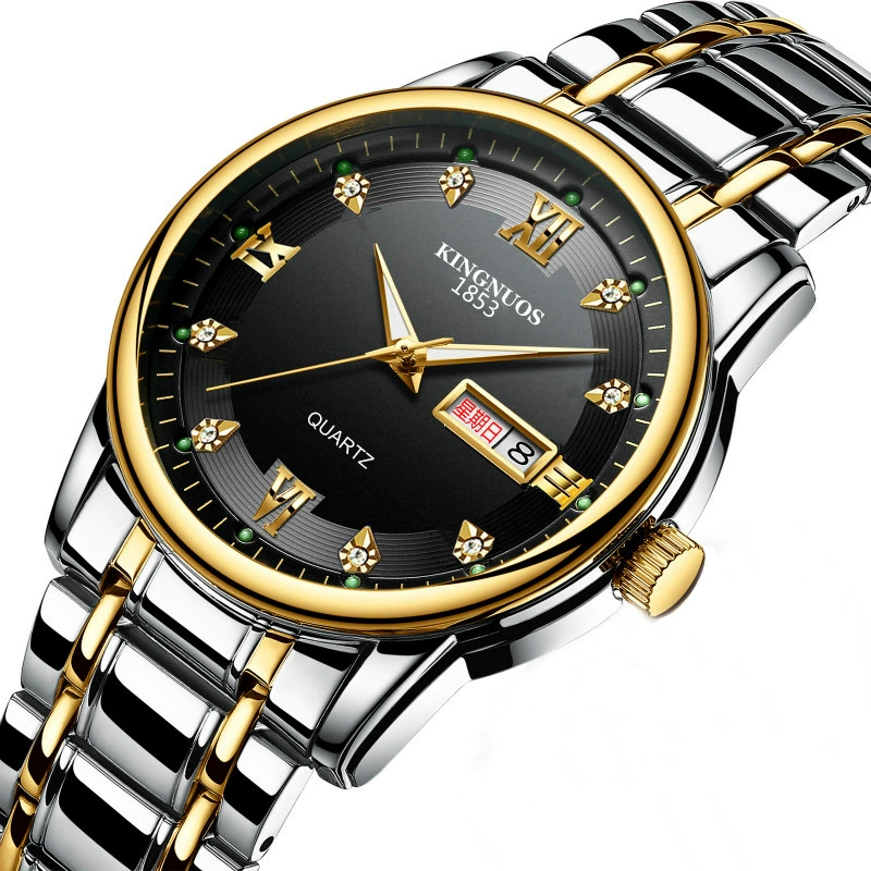 М men's Quartz часы (Kingnuos) браслет из нержавеющей стали, водостойкие, дата