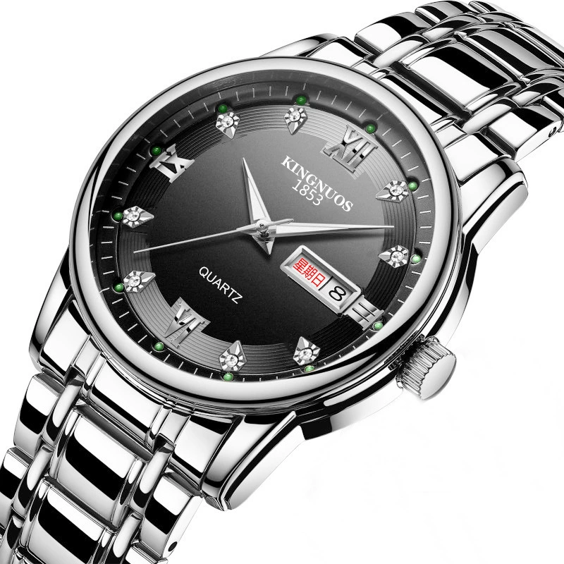 М men's Quartz часы (Kingnuos) браслет из нержавеющей стали, водостойкие, дата
