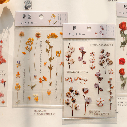 Mr. Paper PET Flat Sticker Flower Series 2 Small Fresh Handbook Decoration Ink Word Material DIY Sticker
