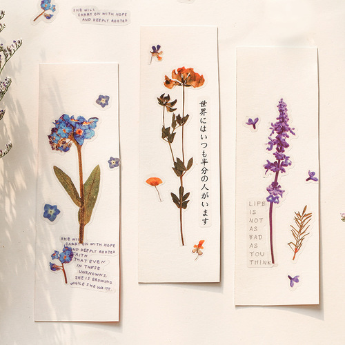 Mr. Paper PET Flat Sticker Flower Series 2 Small Fresh Handbook Decoration Ink Word Material DIY Sticker