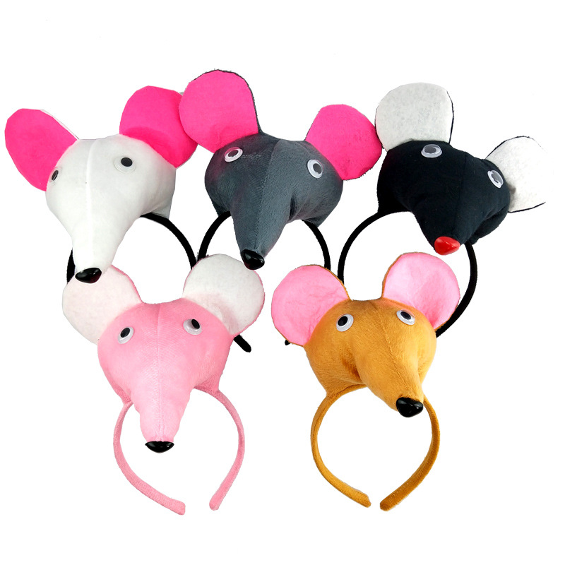 跨境货源立体老鼠发箍多色黑鼠头箍晚会活动表演道具可爱白鼠头饰