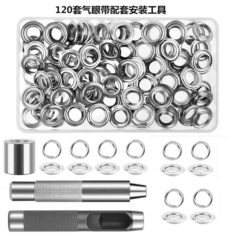 120 sets de diámetro interior 12MM cinturón de aire herramientas de instalación en caja callos zapato agujero de lona hebilla ojal para transfronteriza