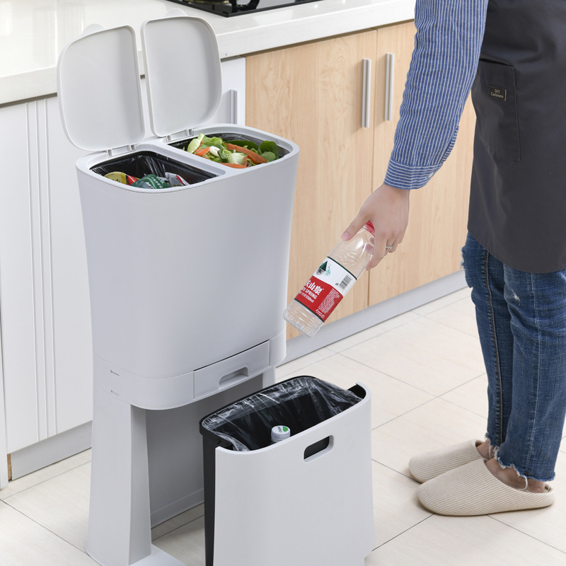 Trash Can with Lid Extra Large Slit Trash Can Trash Can Household Kitchen Garbage Sorting Double-Layer Trash Can Trash Can with Lid Extra Large Slit Trash Can Trash Can Household Kitchen Garbage Sorting Double-Layer Trash Can