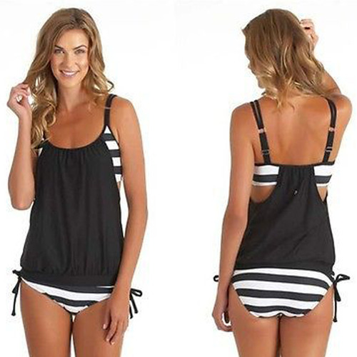 Women's Striped Two-Piece Swimwear with Dual Shoulder Straps, Cover-Up Bikini Set in Multiple Colors, Sexy and Stylish