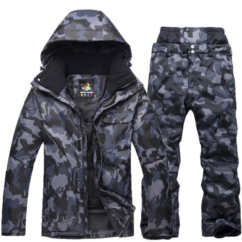 New unisex snowboard suit set, winter outdoor warm and thick camouflage snowboard jacket and pants