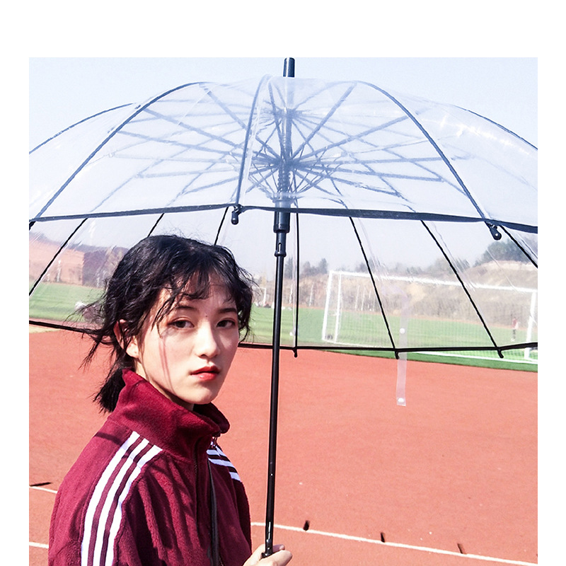 large wholesale 16-bone transparent automatic umbrella solid men‘s and women‘s long handle umbrella oversized wind-resistant umbrella custom advertising