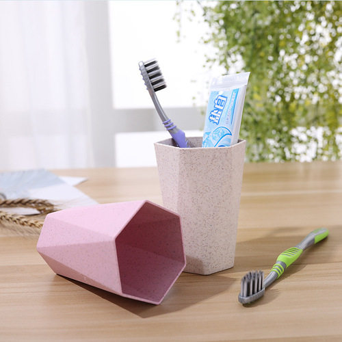 Thickened Wheat Straw Diamond Shaped Toothbrush Cup, Mouthwash Cup, Tooth Cup, Household Couple Toothbrush Cup, Wheat Aroma Oral Hygiene Cup