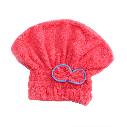 Coral velvet dry hair cap with bow, cute shower cap for women, quick-drying hair cap, shower cap