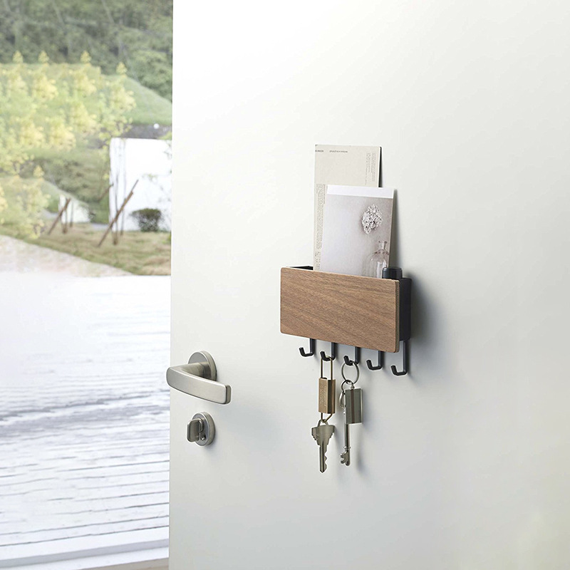 Entrance Entrance Wall Hanging Key Rack Punch-free Hook Key Hanger Door Rear Multifunctional Wooden Sundries Storage Rack