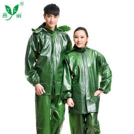 外贸户外绿色雨衣工地农用应急加厚牛筋雨衣雨裤套装男女分体雨衣