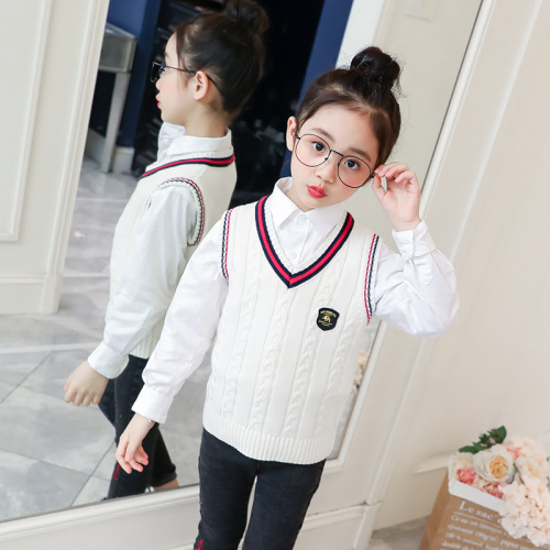 Children's clothing sweater vest spring and autumn children's college style school uniform top cotton sweater knitted vest jacket wholesale