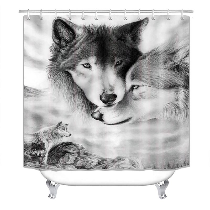 Cortina de ducha impermeable, gruesa y resistente al moho de la serie Wolf, impresión digital nórdica de alta gama, suministro directo del fabricante, venta al por mayor de cortinas de ducha.