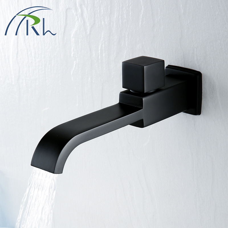 4 points single cold black balcony mop pool copper faucet bathroom into the wall lengthened mop pool faucet Nordic