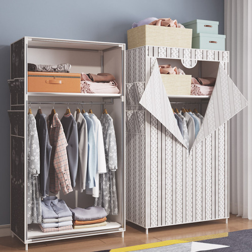 Simple Wardrobe Fabric Wardrobe Steel Pipe Thickened Reinforced Wardrobe Fabric Storage Assembled Mini Hanger Thick Fabric Wardrobe