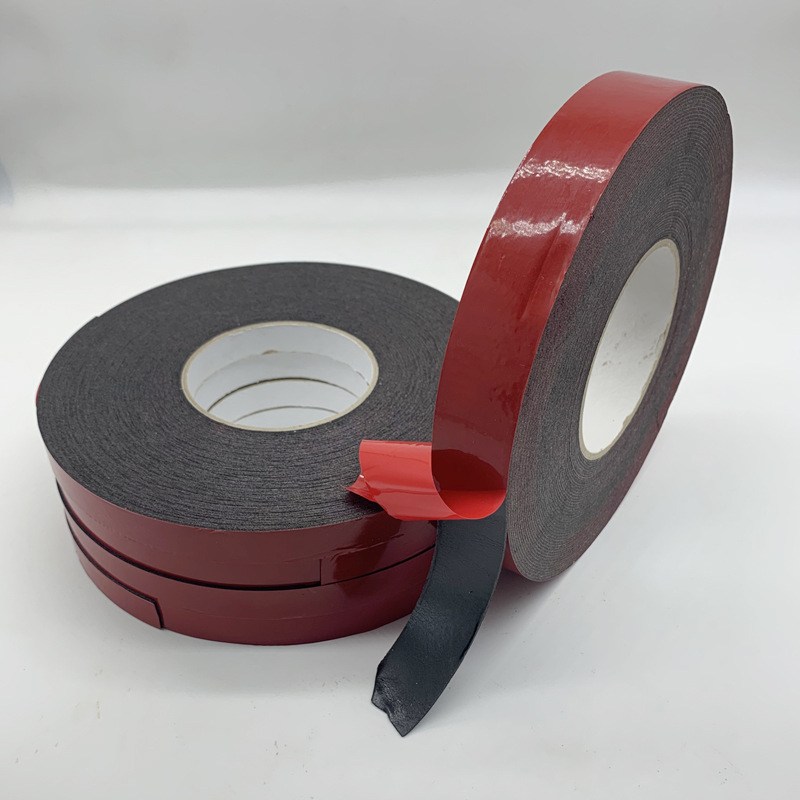 黑色PE泡棉双面胶带汽车饰品强力固定海绵耐高温胶红膜黑胶带批发