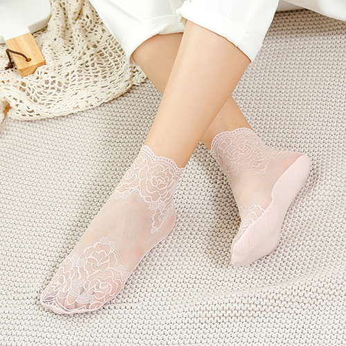 New Zhongtong Cotton Sole Lace Edge Floral Edge Short Socks, Net Socks Non-Slip Ship Socks Invisible Socks Wholesale and Distribution Wazi