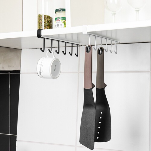 Iron hook cabinet storage rack multi-functional wardrobe organizer kitchen traceless nail-free hook 6 hooks