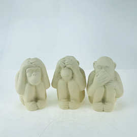 简约可爱家居摆件三不猴子泥塑工艺品雕像三件套金色猩猩水泥摆件