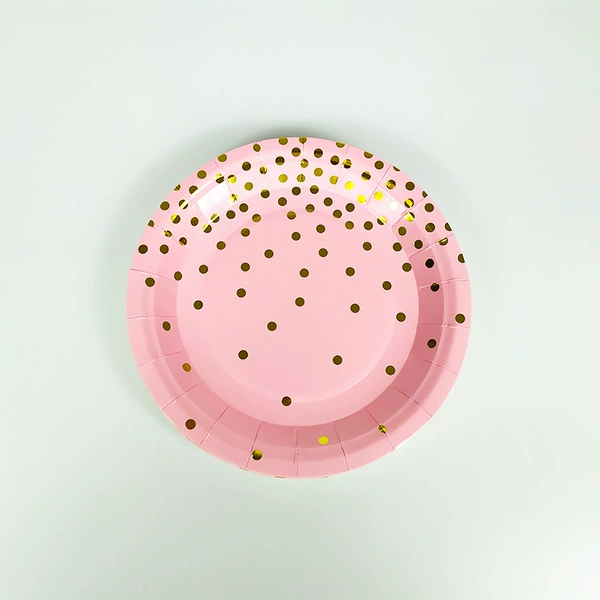 Hot stamping polka dot pink 7-inch paper plate*10pcs