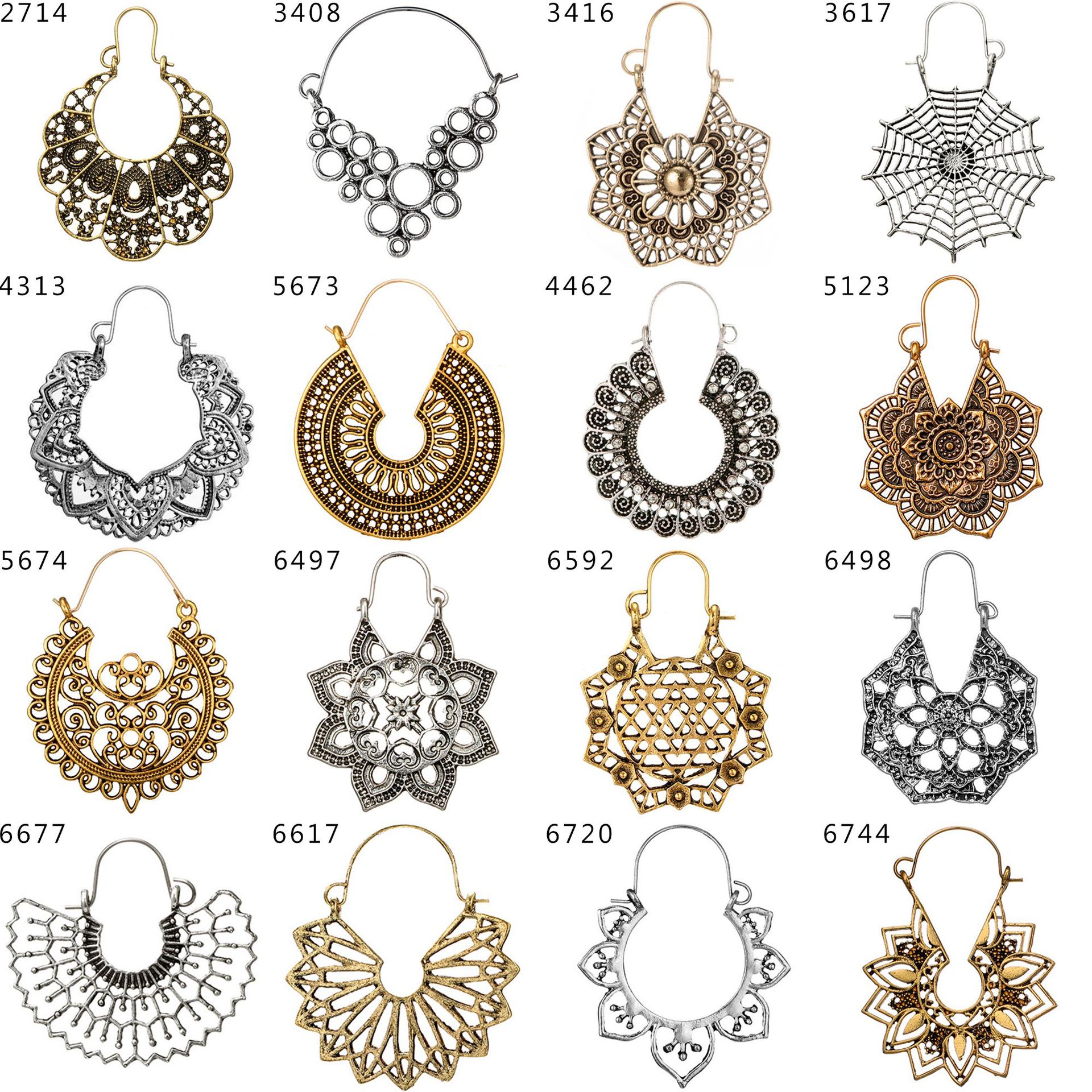 European and American Cross-border Jewelry Simple Spider Web Semi-circular Pattern C- shaped Carved Water Drops Fan-shaped Earrings Earrings