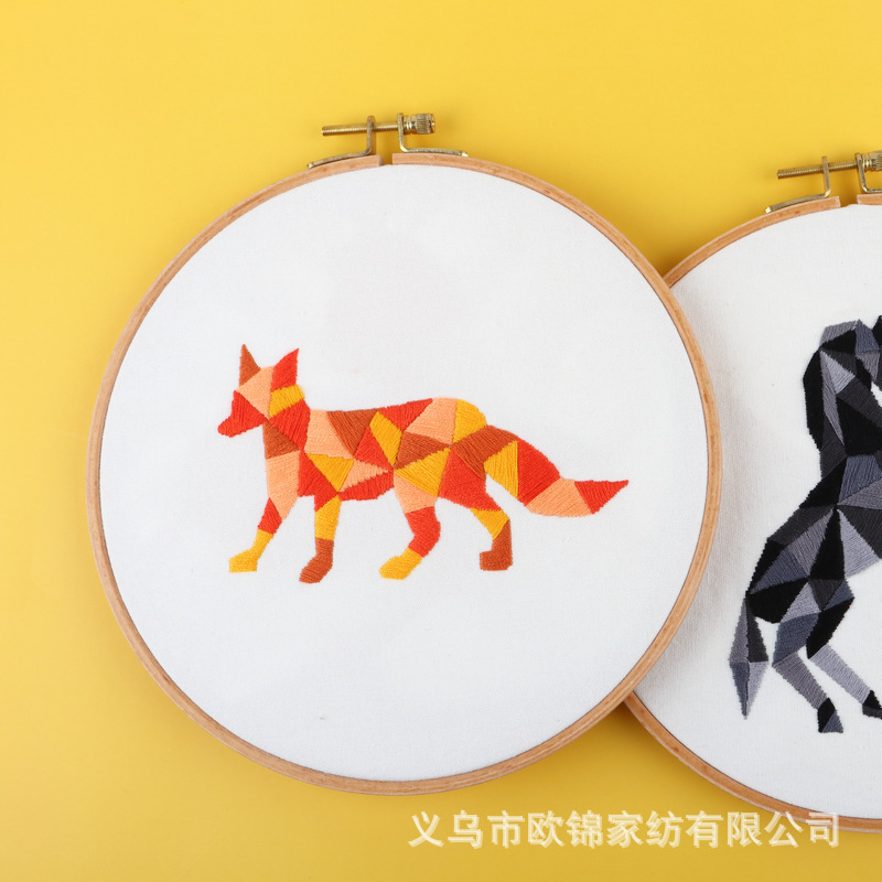 Geométrica animal Fox caballo DIY bordado hecho a mano paquete material costura traje combinación