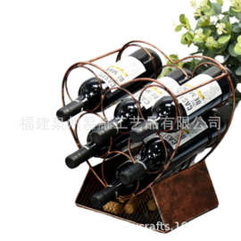 心形状酒架可装6瓶葡萄酒 底座可放酒塞 铁艺工艺品 家居摆件