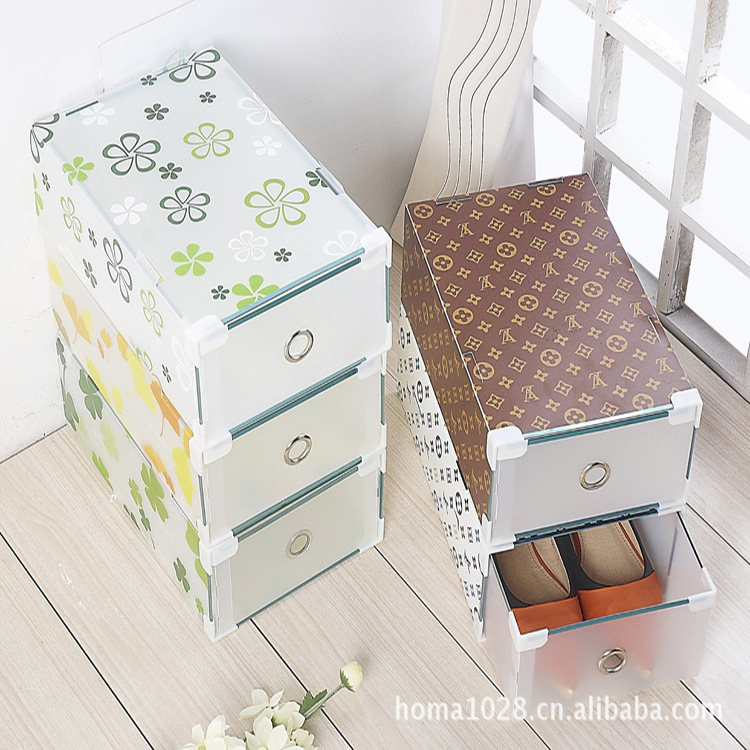 shoebox 透明鞋盒 收纳盒PP印花彩色鞋盒  logo