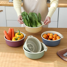 创意双层分格沥水篮厨房便捷携带式滴水篮多功能淘米水果洗菜篮