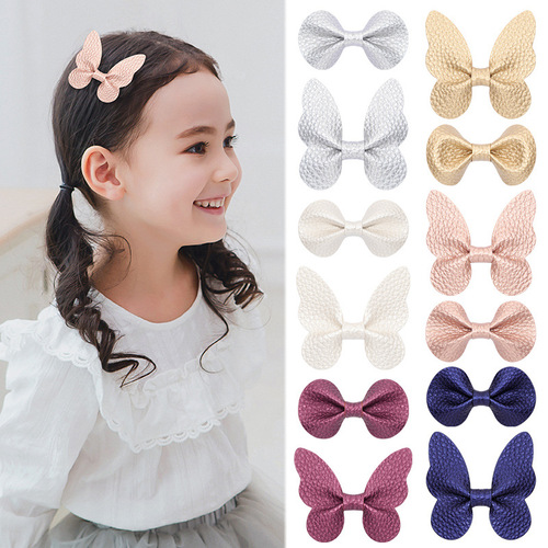 ins litchi pattern butterfly hair clip 91208 cross-border creative new children's hair accessories solid color round ear bangs clip