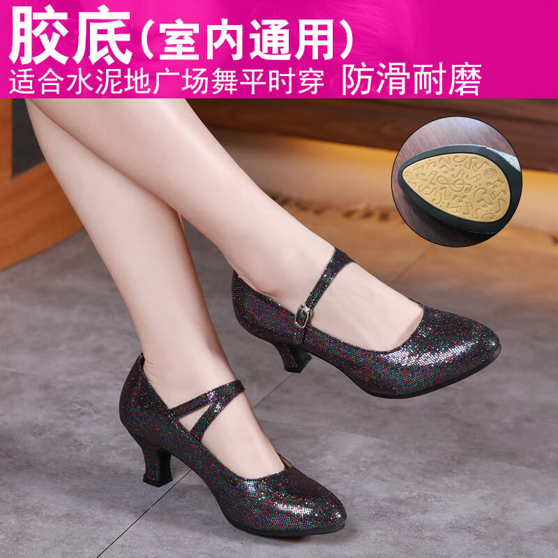 Zapatos de baile latino transfronterizos de las mujeres zapatos de baile de salón zapatos de baile modernos de fondo suave de tacón medio zapatos de baile cuadrado de las mujeres cuatro estaciones
