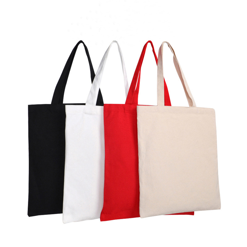 En stock bolsa de lona portátil en blanco personalizable logotipo de impresión en color de un solo hombro bolsa de compras bolsa de algodón de entrenamiento publicitario