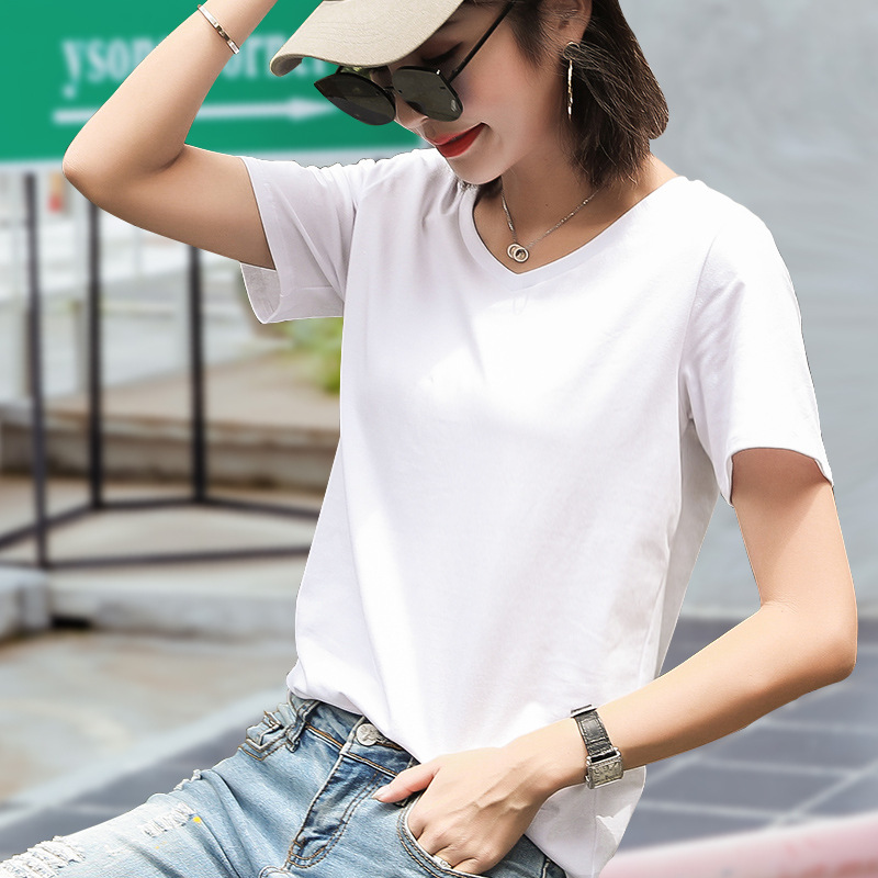 メーカー直販代行新型ネットレッド韓国版ゆるい丸首半袖純色純綿tシャツ女性卸売り小売