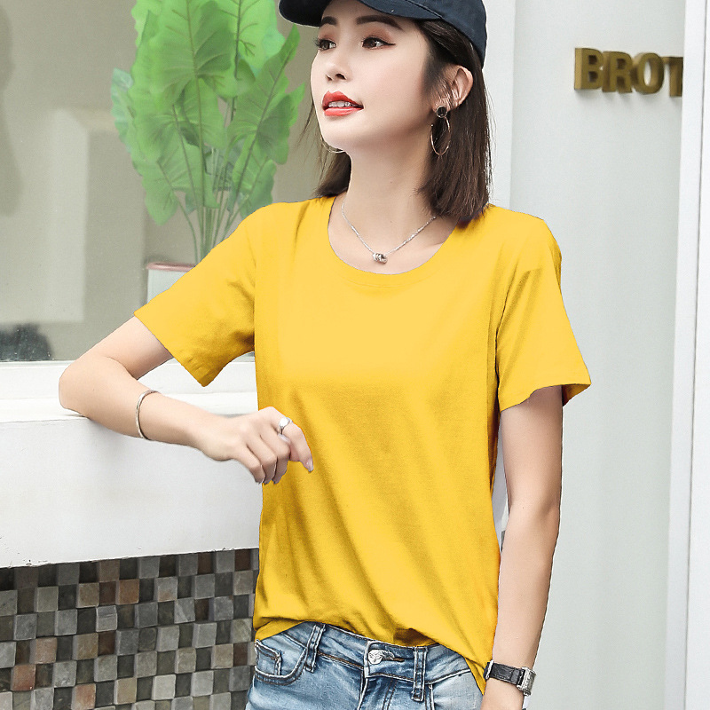 メーカー直販代行新型ネットレッド韓国版ゆるい丸首半袖純色純綿tシャツ女性卸売り小売