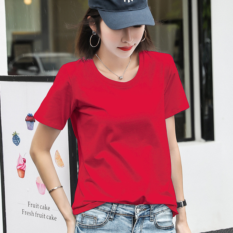 メーカー直販代行新型ネットレッド韓国版ゆるい丸首半袖純色純綿tシャツ女性卸売り小売