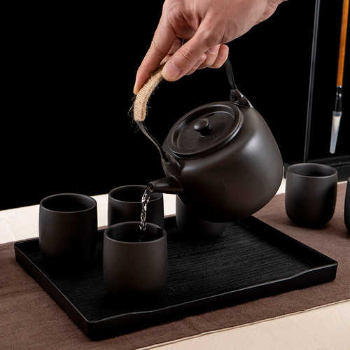Complete set of purple sand kung fu tea set, ceramic home living room modern lifting kettle, large teapot, teacup and teatray set