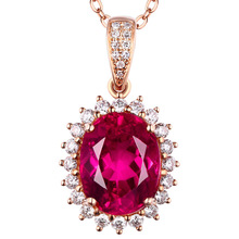 新款欧美戴妃高端气质鸽血红仿真红碧玺吊坠女 镀18K玫瑰金首饰品