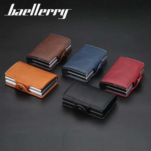 baellerry card holder men's European and American RFID automatic pop-up double aluminum box simple card holder buckle card holder wholesale