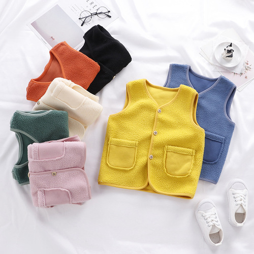 【】Children's Polar Fleece Vest Autumn and Winter Thickened Baby Cardigan Clothes Warm Boys and Girls Clothes Trendy
