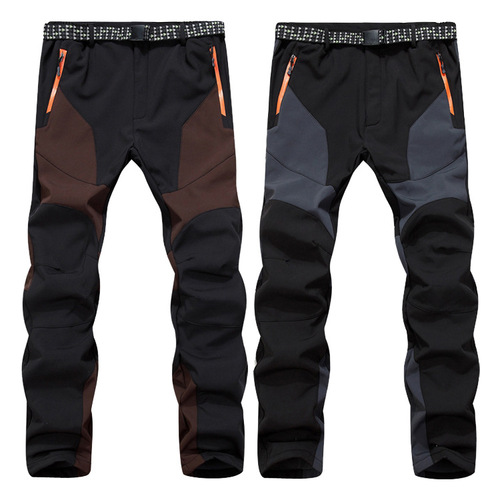 Manufacturer wholesale men's outdoor winter thickened fleece pants warm windproof soft shell pants hiking pants cross-border