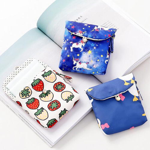 New clear style cotton portable sanitary napkin storage bag fabric cute polka dot girls sanitary napkin bag wholesale