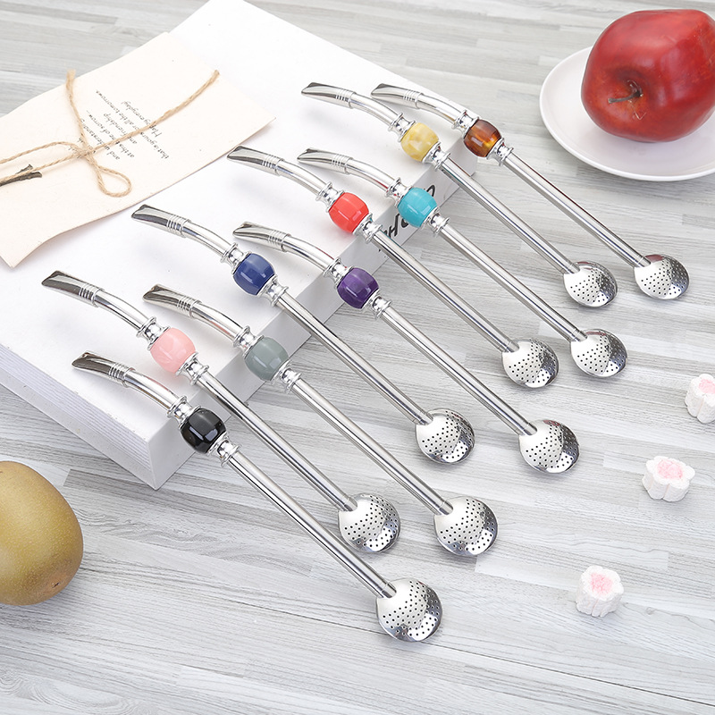 Argentinischer Mate-löffel Mit Perlen Und Edelstahlfilter_voghion.com