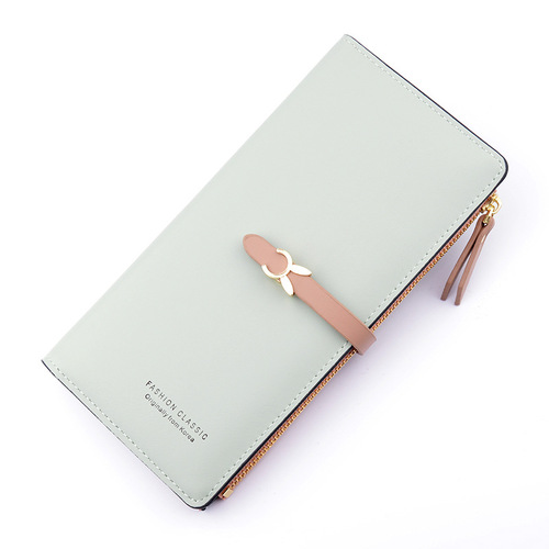 New women's wallet female long Korean style student fashion zipper buckle thin wallet multi-card slot soft leather wallet card bag
