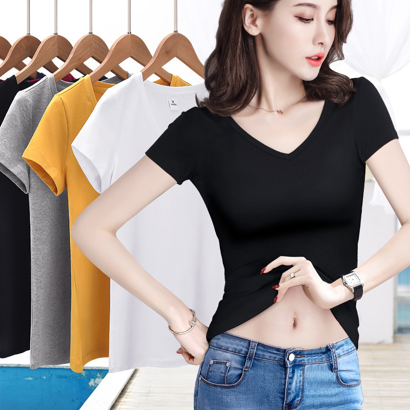 V-Neck Short-Sleeved T-Shirt Women's Slim-Fit Summer Women's Fashionable T-Shirt Top