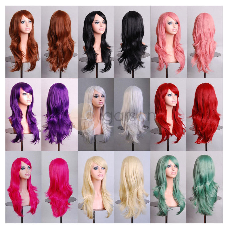 Factory direct 70cm long curly hair Air roll high temperature silk multicolor curly hair COS cartoon wig spot Factory direct 70cm long curly hair Air roll high temperature silk multicolor curly hair COS cartoon wig spot