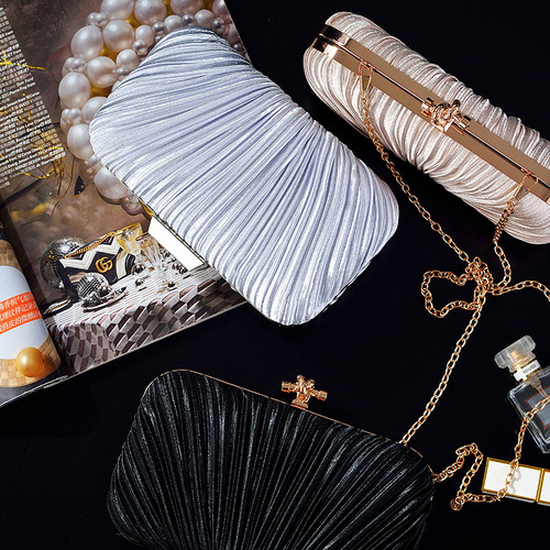 New sweet lady pleated satin clutch bag banquet bag shoulder bag dress bag cheongsam clutch bag annual party bag